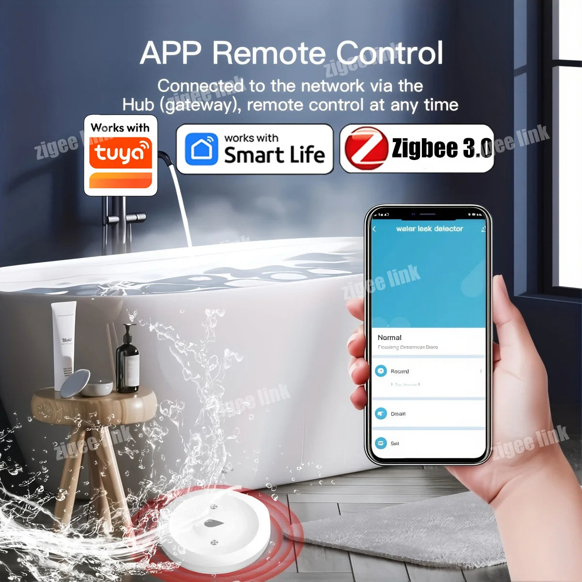 Smart Water Leak Sensor For Tuya ZigBee 3.0 Flood Leakage Sensor Alarm APP Remote Monitoring Flood Overflow for Kitchen Bathroom Vue