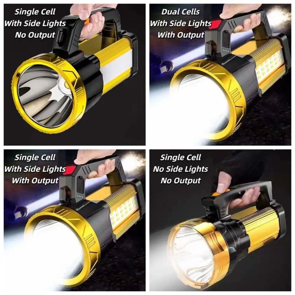 Anti-splash Water Camping Searchlight with Side Lights USB Rechargeable Powerful Handheld Lantern LED Bright Portable Mine Light Vue