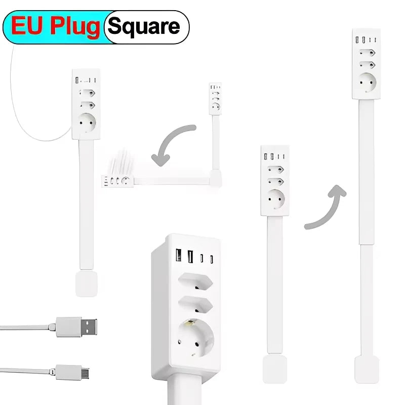 Power Outlet Extender Power Socket Expander 2xAC Sockets 1xUSB A 1xUSB C Plug and Play 180 Degree Rotatable Versatile for Sofa Vue EU-Square 1