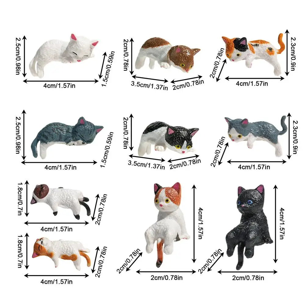 Mini Cat Figurines Adorable Compact PVC Cat Model Dashboard Figures for Car for Trailer RV Truck Automotive Sedan Pickup Bedroom Vue 10 pieces