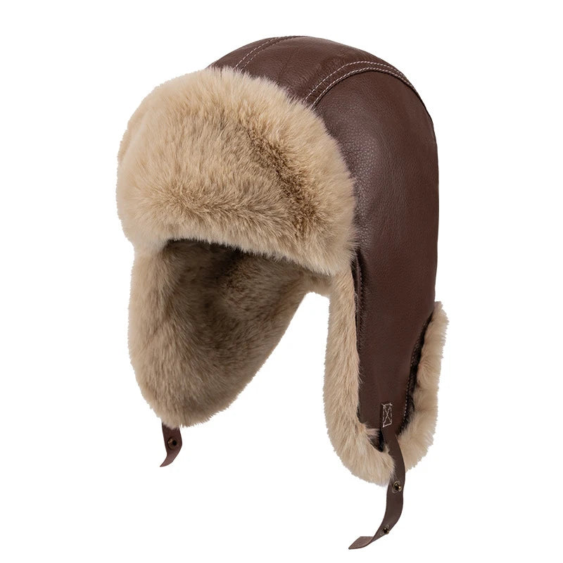 Winter Warm Ear Protector Head Cap For Men Women Outdoor Thick Windproof Warm Cycling Cap Retro Pilot Locomotive Warm Cap Vue