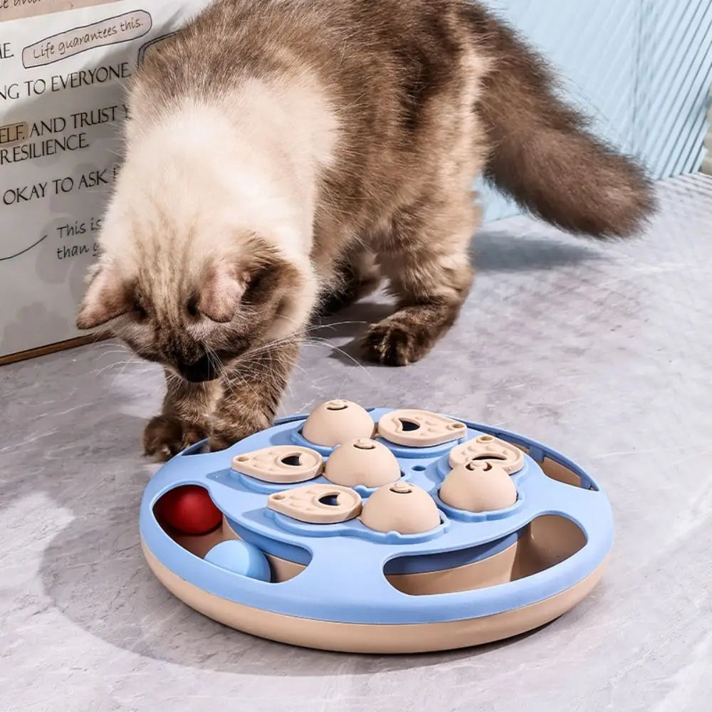 Turntable Design Smart Cat Puzzle Toy Feather Teaser Ball Track Interactive Slow Feeder Self-Play Non-Slip Base Vue
