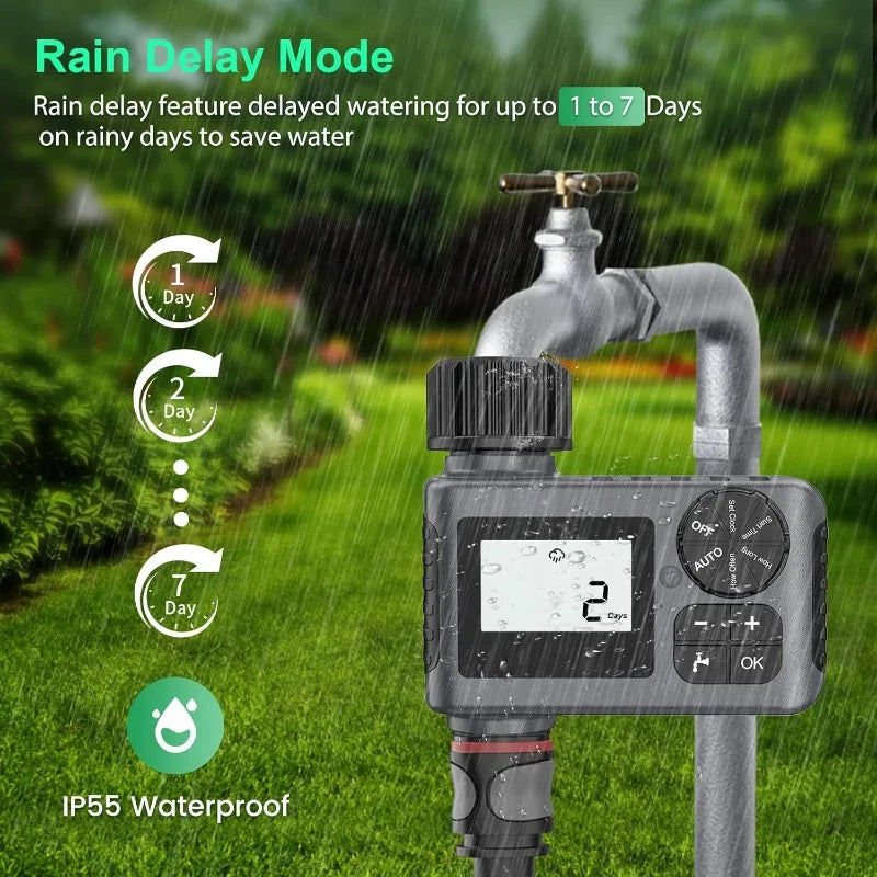 Water Timer Programmable for Garden Hose with Rain Delay/Manual/Auto Irrigation System Outdoor Sprinkler Timers for Lawn Yard Vue
