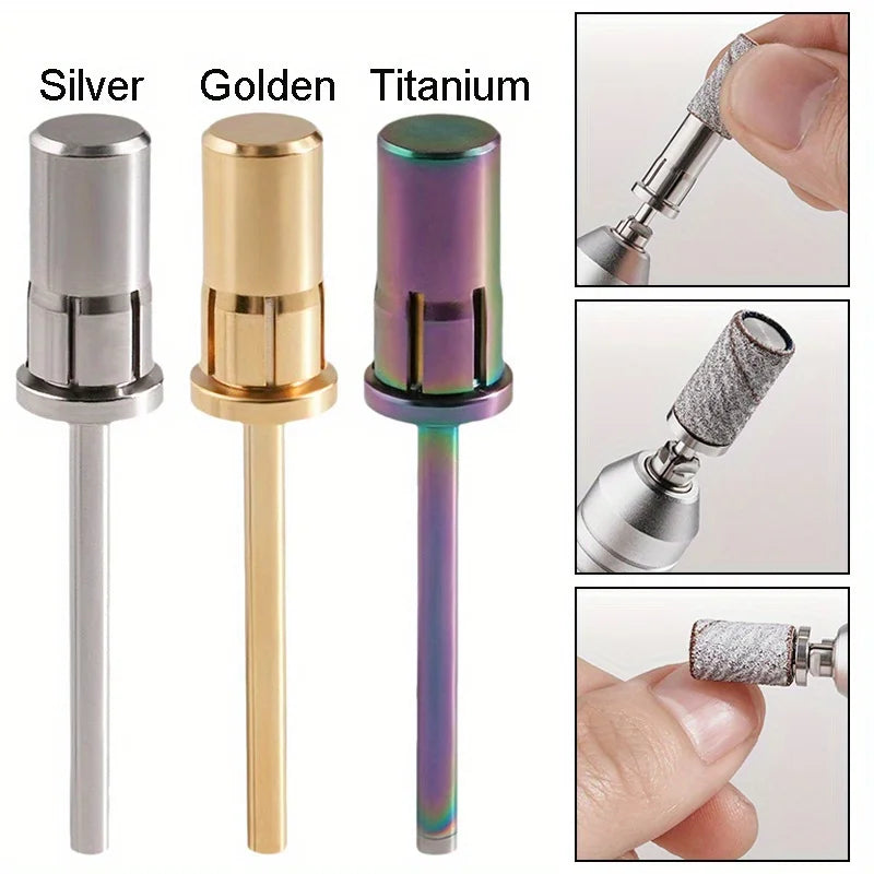 Nail Art Dead Skin Removal Sanding Band Mandrel Bit 1PC Silver Golden Color Titanium Grinding Head Shaft Manicure Pedicure Tool Vue
