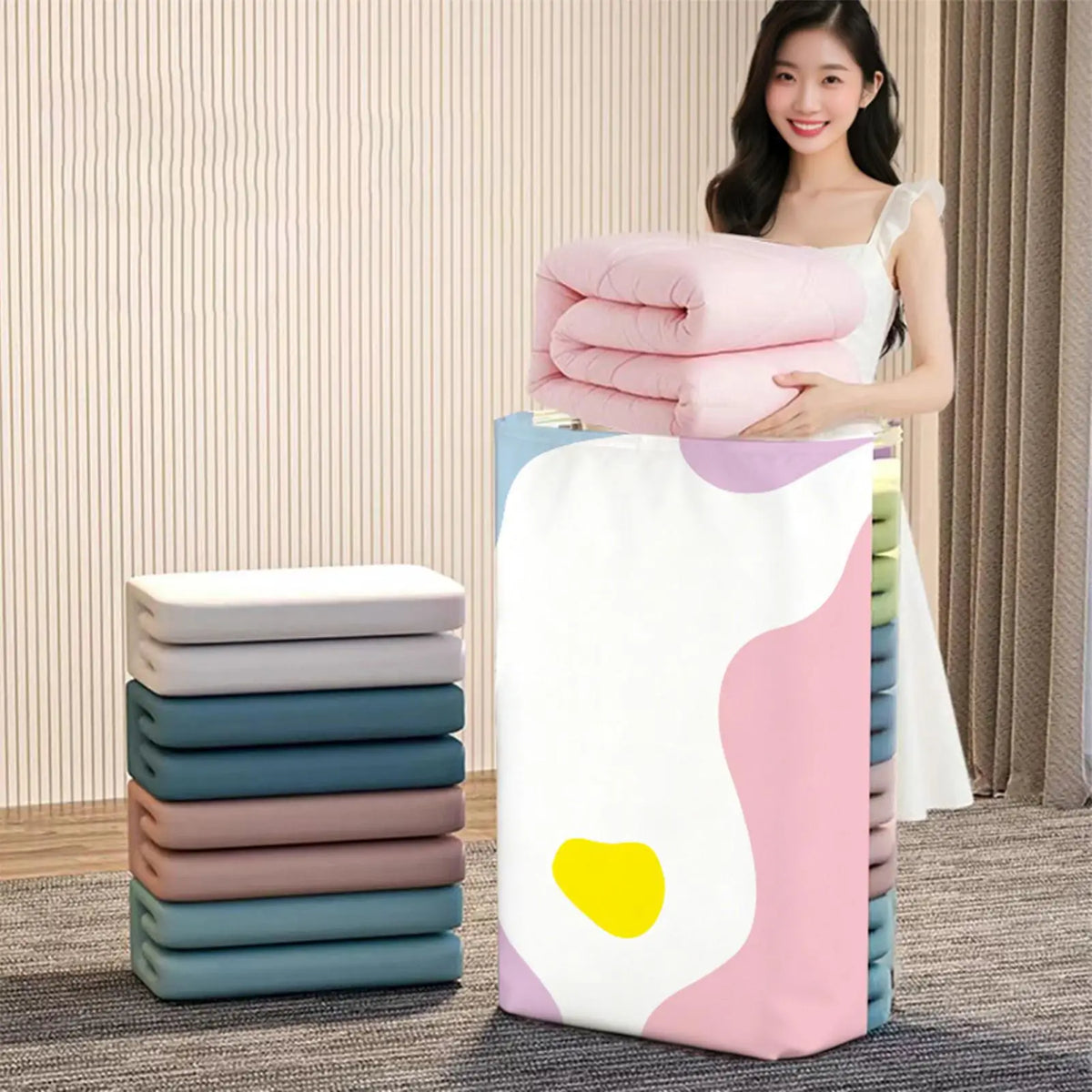 No Pump Vacuum Storage Bag Compression Organizer for Clothes Blanket Mattress Home Apartment Dormitory Closet Wardrobe Luggage Vue