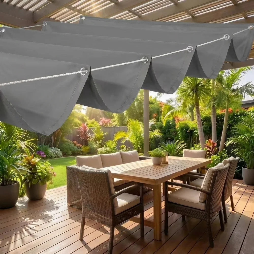 Waterproof Wave Retractable Sun Shade Canopy Heavy Duty UV Protection Outdoor Balcony Sun Awning Rainproof Telescopic Vue Dark Grey 55.12x157.48in