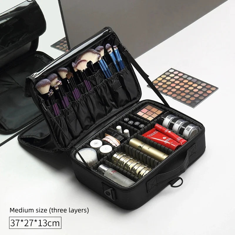 Large Capacity Cosmetic Case Waterproof Manicure Makeup Toolbox,Makeup Bag For Travel New Professional Tool Makeup Case Vue M-black