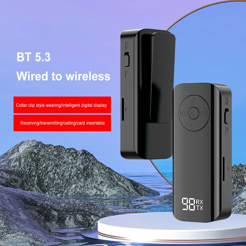 Bluetooth-compatible 5.3 Receiver Wireless 3.5mm AUX Adapter with LED Battery Display for Headphones/Laptop/Radio/Speakers Vue