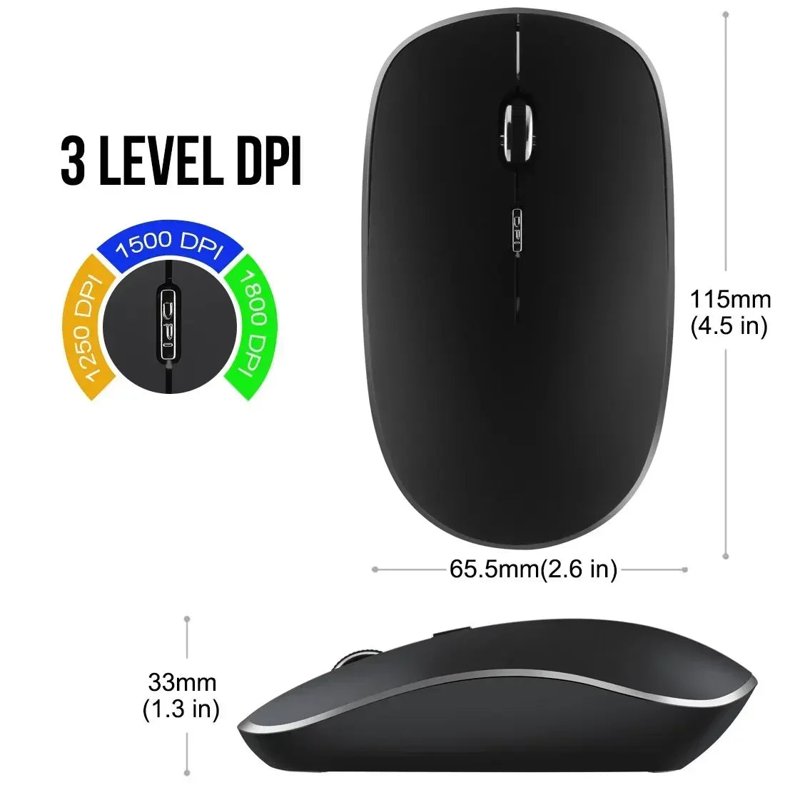 Silent Wireless Computer Mouse 2.4G with 1800DPI Adjustable Optical Click for PC Laptops Nano Receiver Included Vue