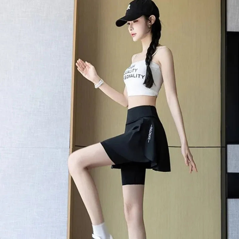 Fake Two Piece Skirt Leggings Yoga Tennis Shorts with Pockets 3 Lengt Bike Shorts for Women Running Gym Outdoor Vue