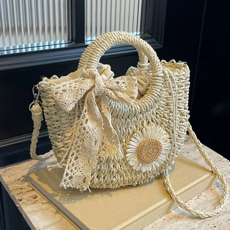 Handwoven Straw Rattan Half-moon Beach Handbag Small Women Summer