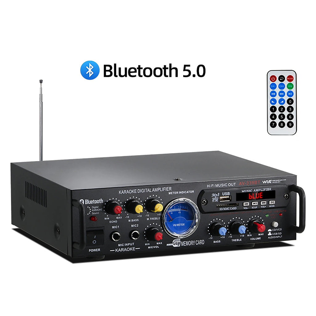 12V 220V HiFi Digital Bluetooth Amplify Channel Surround Sound Amplifiers Home Plug and Play Car Onboard Professional Amplifier Vue black US Plug-110V