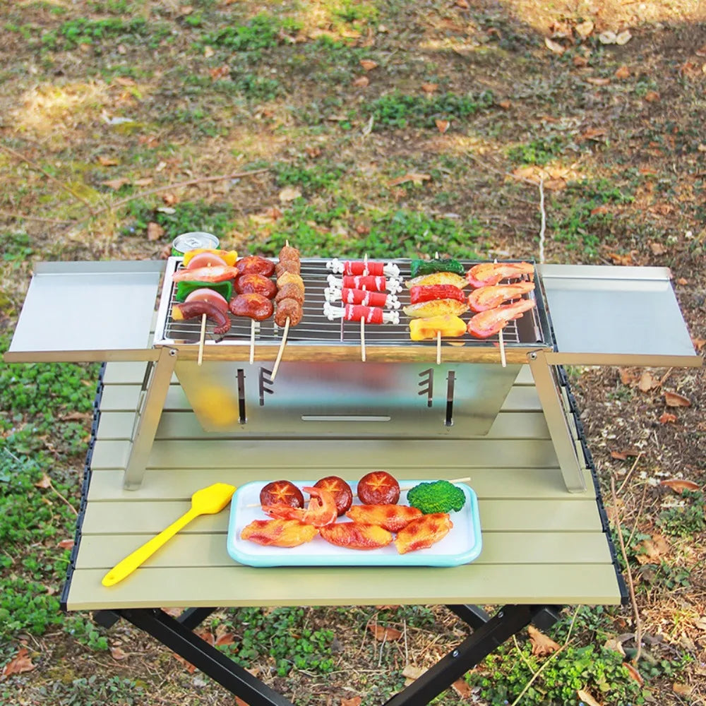 Stainless Steel Folding Barbecue Stove Adjustable Heat Setting Rust-proof Barbecue Grill Extendable Grill Rack Outdoor Vue