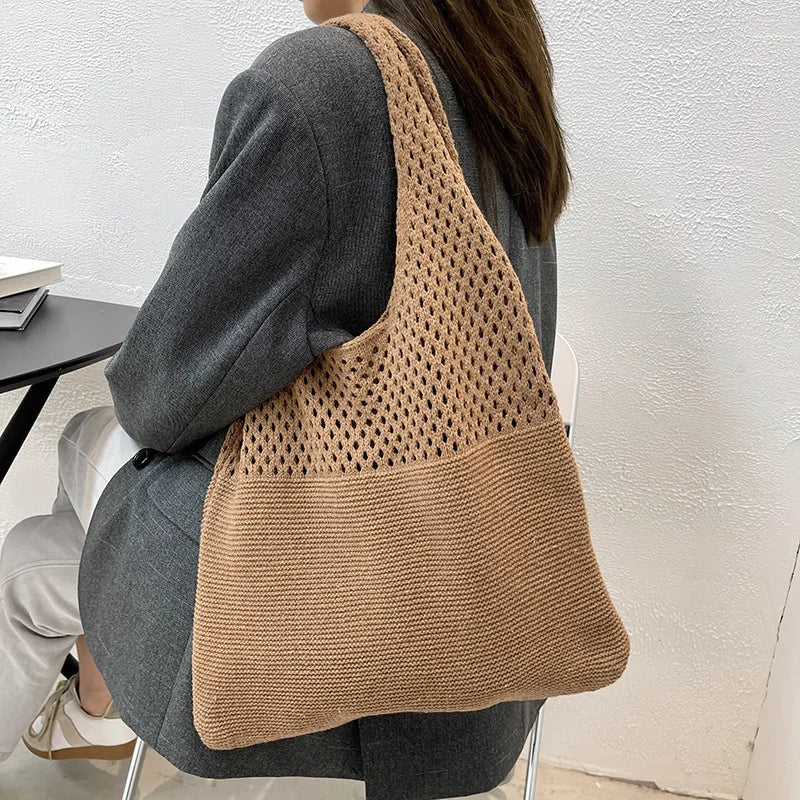Vintage Hollow Woven Underarm Shoulder Bag Knitted Handbag Women Vue