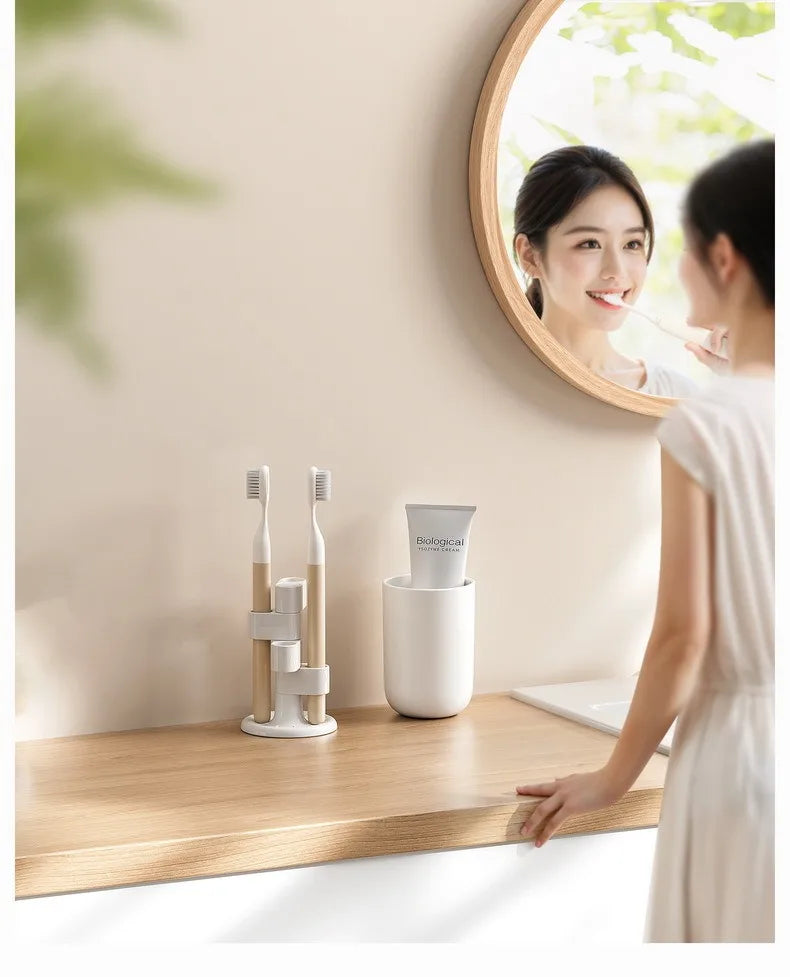 360° Rotating Makeup Brush Holder Desktop Cosmetic Organizer Bathroom Toothbrush Storage Rack Vue