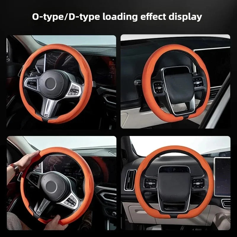 Breathable Leather D cut Auto Steering Wheel Cover Ultra-Thin Non-Slip D/O Shape Sport Car Steering Wheel Protector Accessories Vue