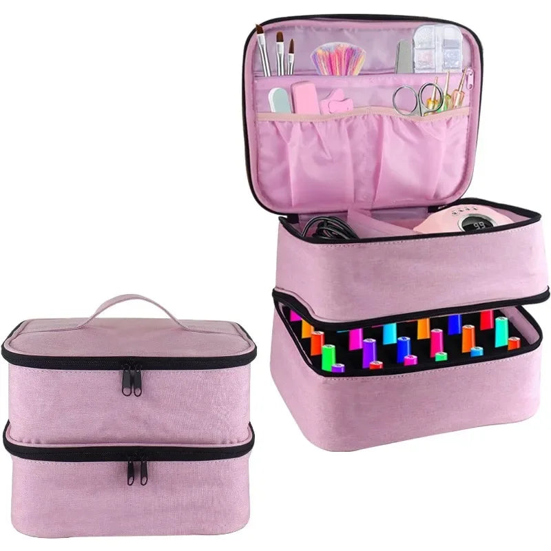 1pcs Pink Fashion Nail Polish Portable Bag Double Layer Nail Polish Storage Bag Can Hold Bottles Cosmetic Bag Storage Bag Vue