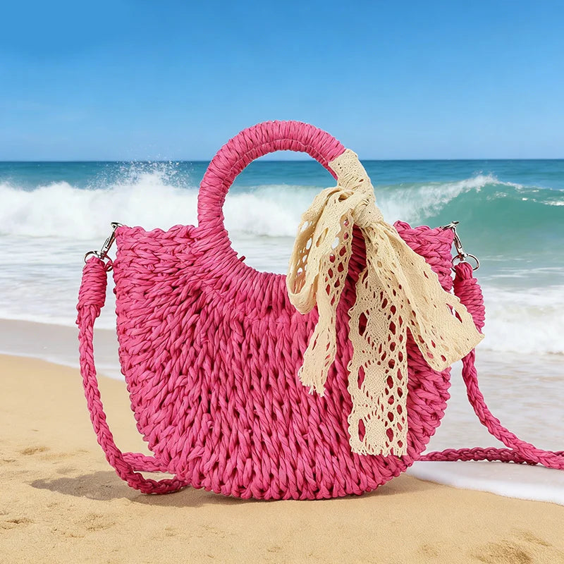 Fashionable Wicker Basket Bag Women's Single Shoulder Slant Cross