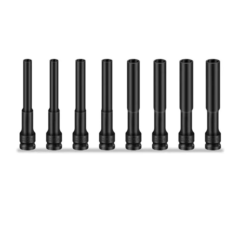 8PCS 1/2 Drive Socket Head Impact Wrench Hex Adapter Spanner Converter Blackabkw Vue Black 7mm14mm NONE
