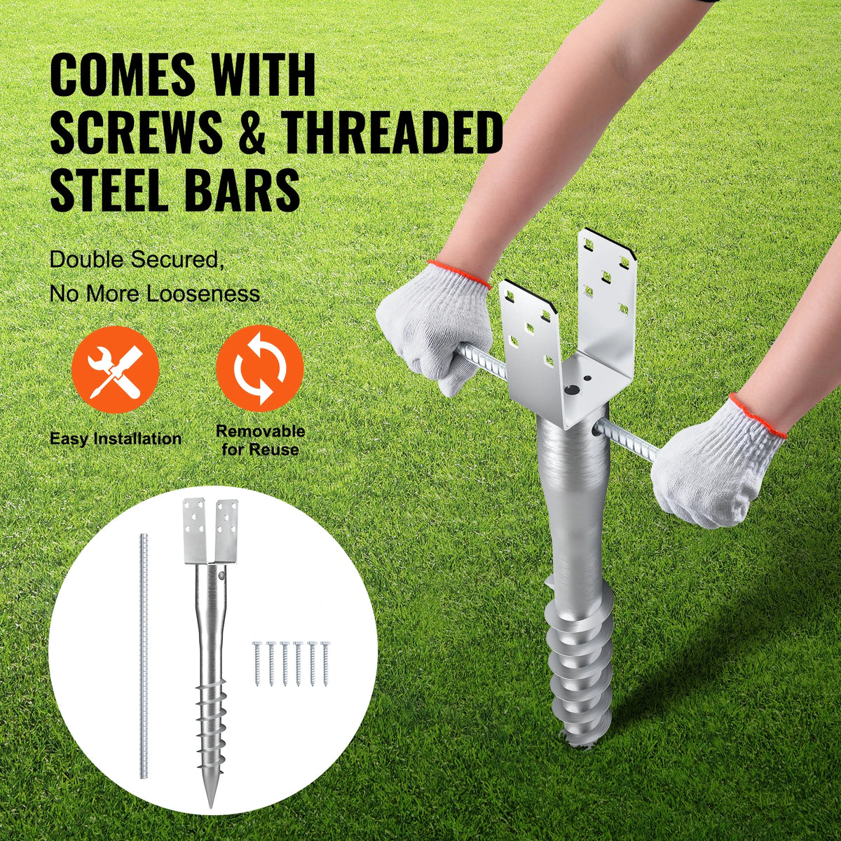 SucceBuy No-Dig Screw-In Ground Anchor Fence Post Stake + Lag Bolts Fence Post Anchor Vue
