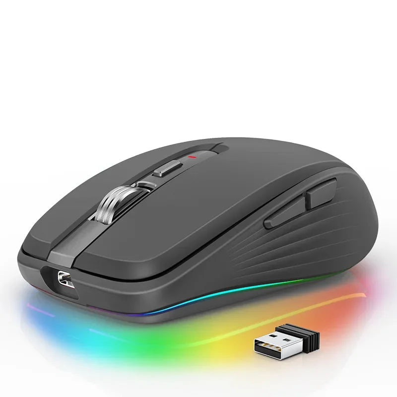 Dual Mode Rechargeable Bluetooth 2.4G Wireless Mouse RGB Mute Mouse For Windows Mac IOS Android Laptop Tablet Phone PC Vue Black