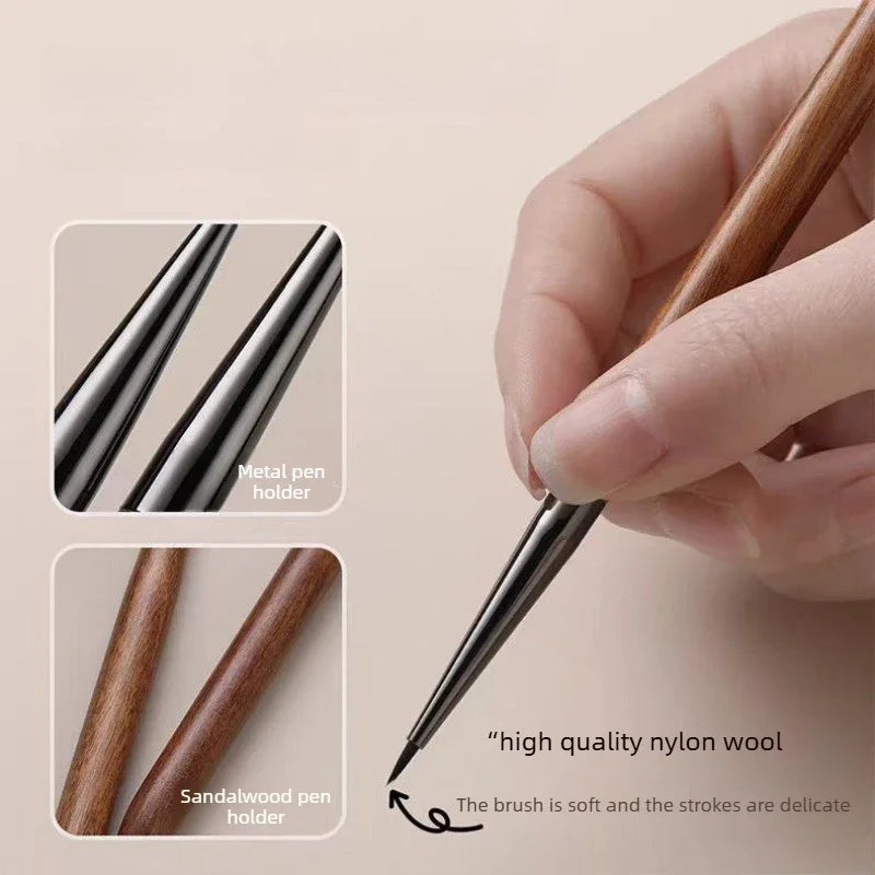 1PCS Sandalwood Nail UV Gel Pen Brush Nail Art Liner Brush Flower Painting Drawing Pen Manicure Tool Wooden Nail Brushs Vue