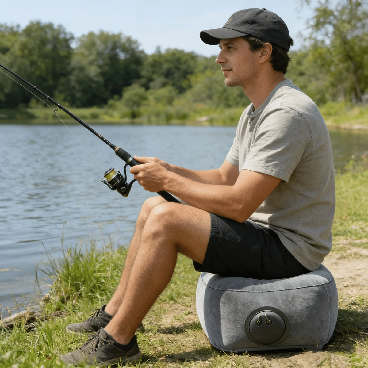 Quick-inflate, portable folding lazy chair—ideal for camping, beach, office,or car emergencies. Lightweight, durable, and comfy. Vue