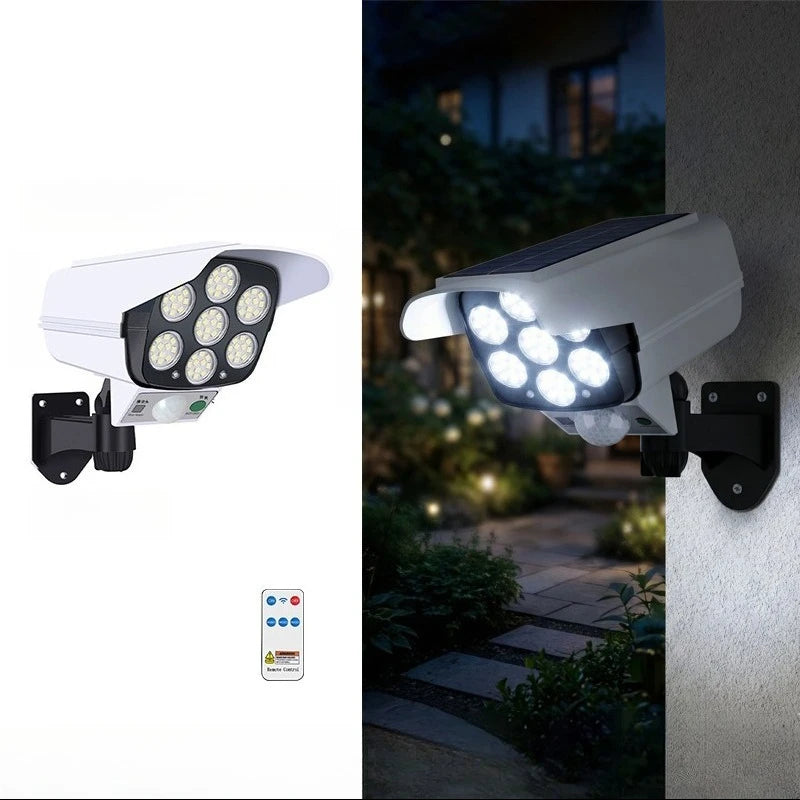 Outdoor Solar Lights with Motion Sensor Remote Controller FloodLights Wireless 77LED Fake Security Camera for Garden Decoration Vue JKD-8