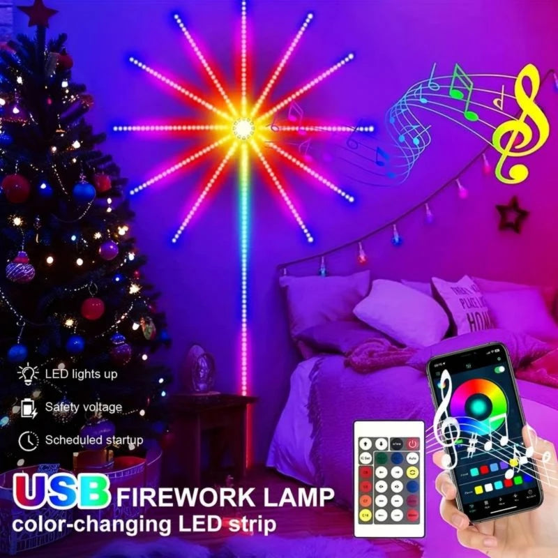 Firework Strip Lights LED Bluetooth APP Control Neon Strip USB 5V Changing Smart Lamp Sync Music Bedroom Decor Dream Light Vue