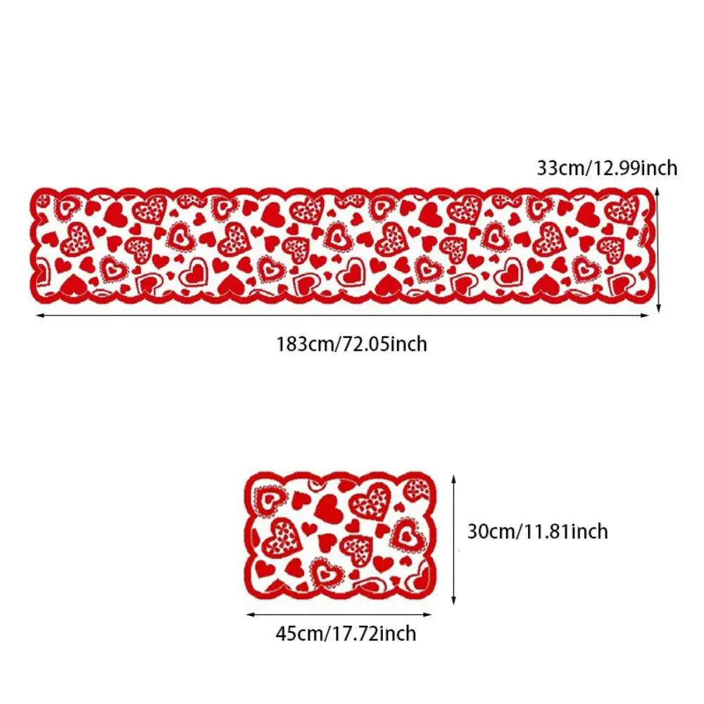 Valentines Day Heart Shaped Table Runner Romantic European Red Lace Table Runner American Rectangular Dining Table Mat Vue