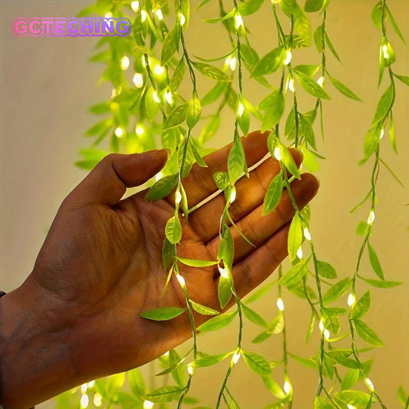 2 M 20 Light Always on Battery Box Willow Curtain Lamp Decorative Light String Imitation Leaf Wrought Iron Basket Copper Wire Vue