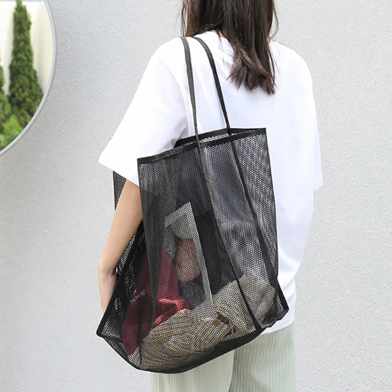 Fashion Mesh Hollow Out Handbag Design Beach Travel Package For Women Shoulder Bag Large Capacity Female Summer Shopping Totes Vue