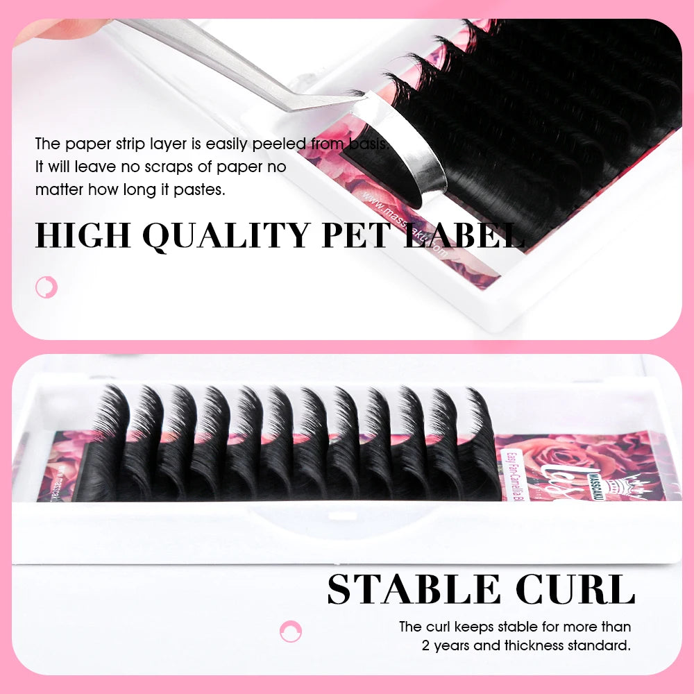 MASSCAKU 1Second Auto Blooming Lashes Professional Easy Fanning Mink Volume Lashes 0.05/0.07/0.10 C/D/CC/DD Mix Length Lash Vue