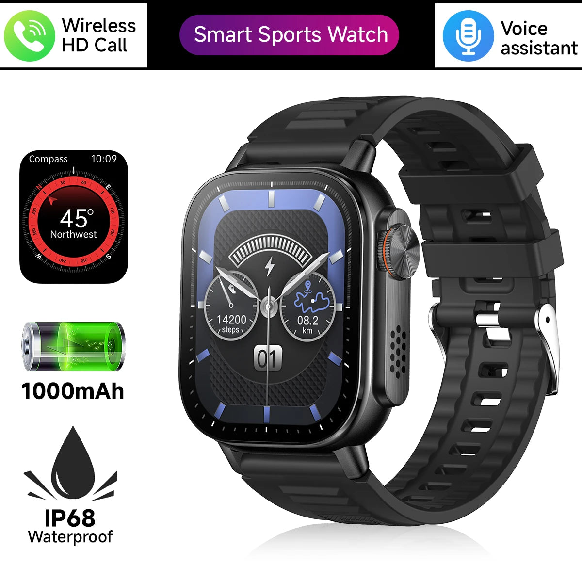 Metal Body Smart Watch Bluetooth Call Answer Outdoor Sports Watch Men Compass Voice Assistant 30 Days Use Time Smartwatch 2025 Vue black sport smartwatch