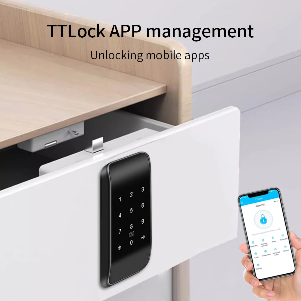 Smart Cabinet Lock APP TTLOCK Control Keypad RFID Card Entry Remote Access for Home Office Drawer Vue