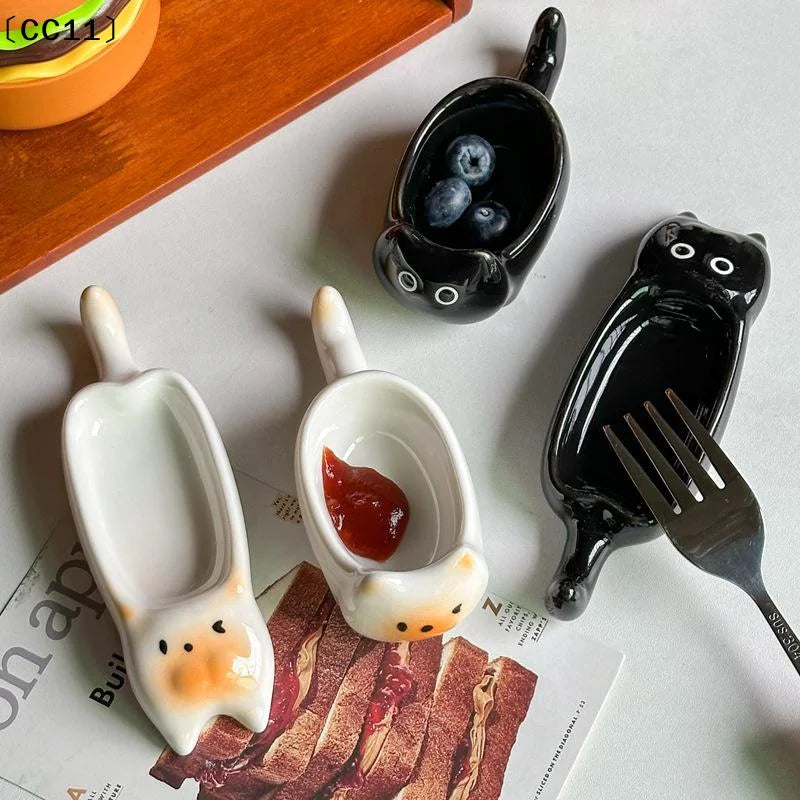 Ceramic Cat-shaped Mini Dipping Plate Side Dish Small Bowl Home