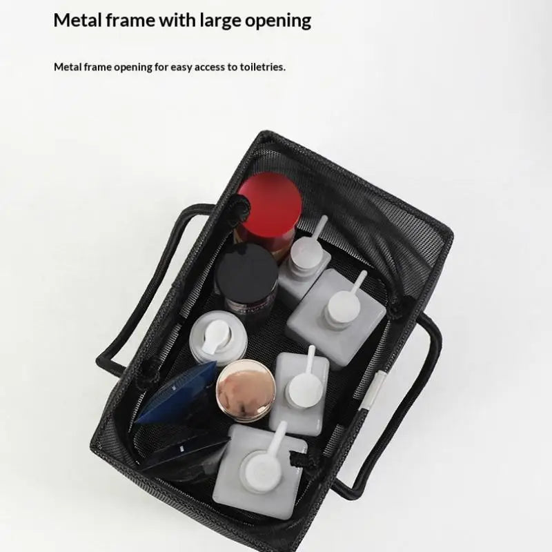 Collapsible Mesh Drain Basket 2in1 Large Portable Handle Organizer For Swimming Bathroom Toiletry Storage Vue