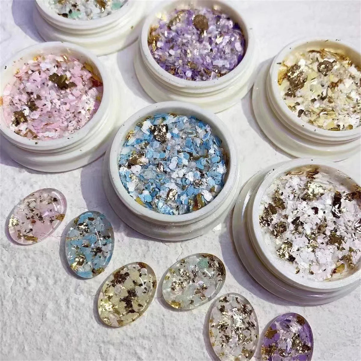 1set Nail Art Mineral Mica Sheet Gold Foil Glitter Powder Tin Foil Paper Nail Gold Foil Fragments Art Creation Decoration 6pcs Vue