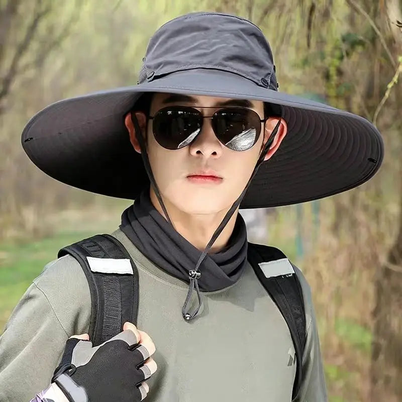 Large Brim Sun Hat UV Protection Breathable Detachable Mesh Cap Foldable Men And Women Outdoor Fishing Hiking Beach Caps Vue Dark gray