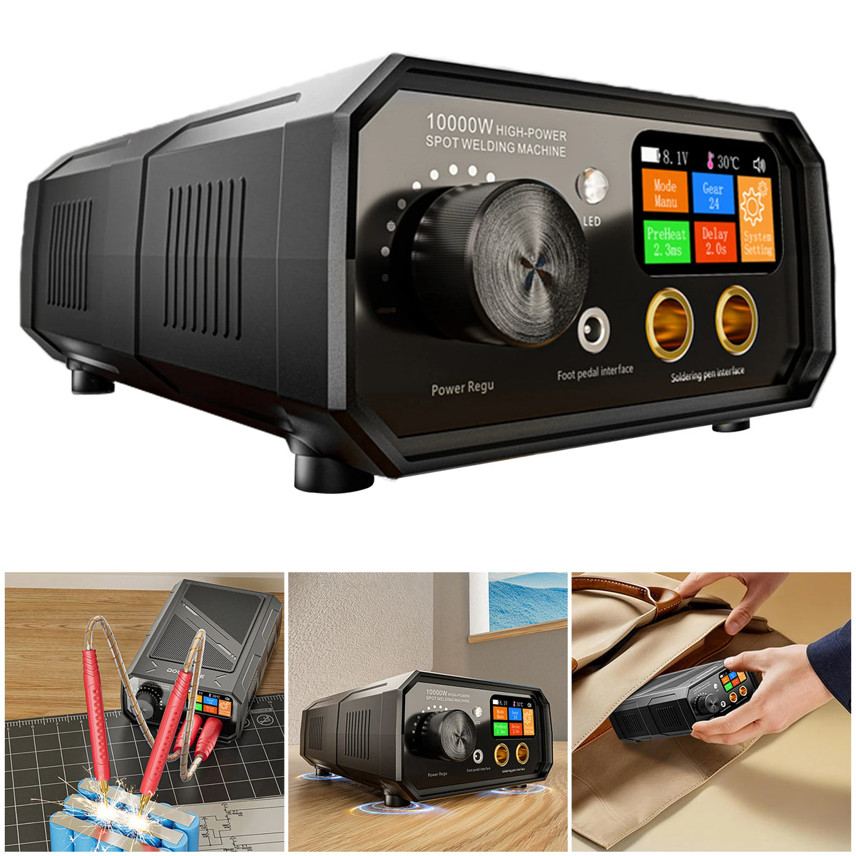 10000W Portable Spot Welder LCD & Foot Pedal – Dual Pulse Output Portable Spot Welder Vue