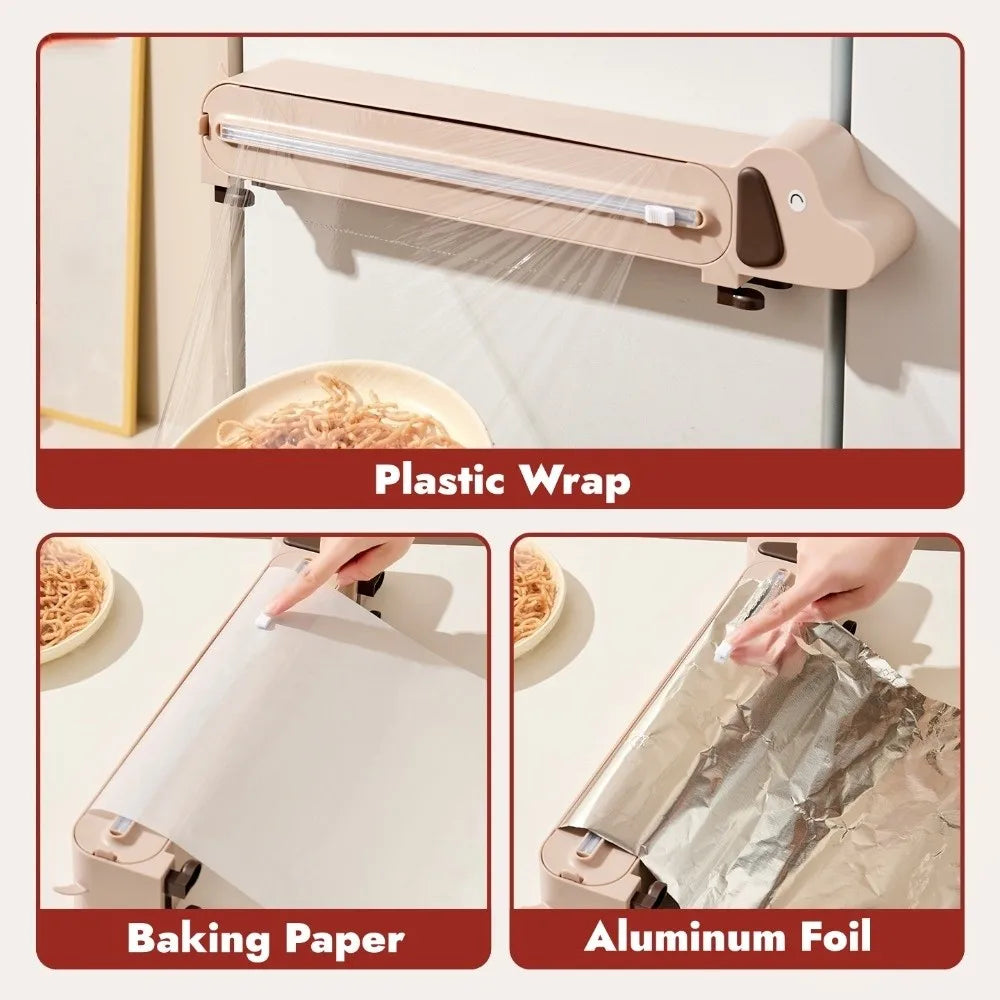 Puppy Shape Food Film Dispenser Refillable Magnetic Plastic Wrap Dispenser Storage Box Food Wrap Stretch Film Cutter Restaurants Vue