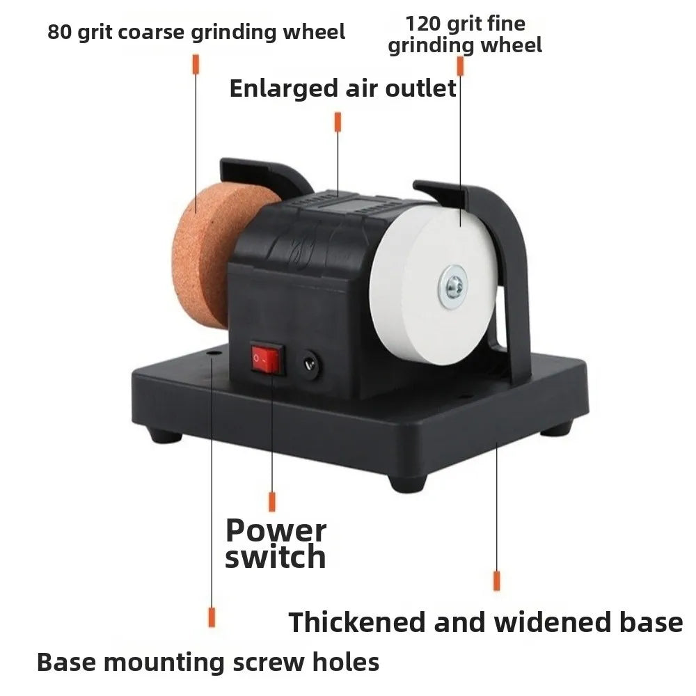 Dual Wheel Mini Bench Grinder Automatic Grinding Stone Electric Sharpener Motor-Driven Sturdy Base Electric Polishing Machine Vue