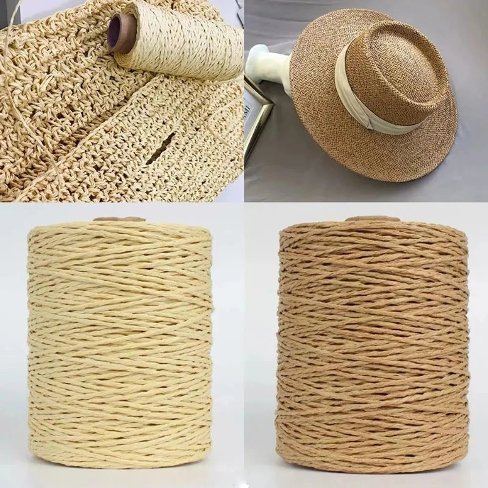 280-300m Roll Summer DIY Raffia Straw Yarn Hand Knit Natural Colorful