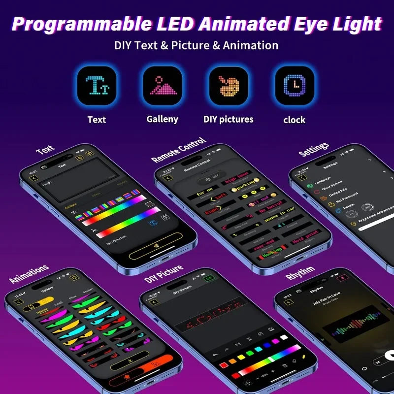 LED Eyes for Truck Windshield DIY Programmable LED Matrix Panel with Bluetooth APP & Remote Control for Truck/Windshield Vue
