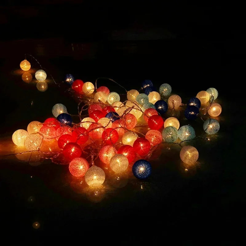 LED Cotton Balls String Lights Battery or USB Powered Fairy Garland Lighting Strings Christmas Holiday Wedding Party Decoration Vue
