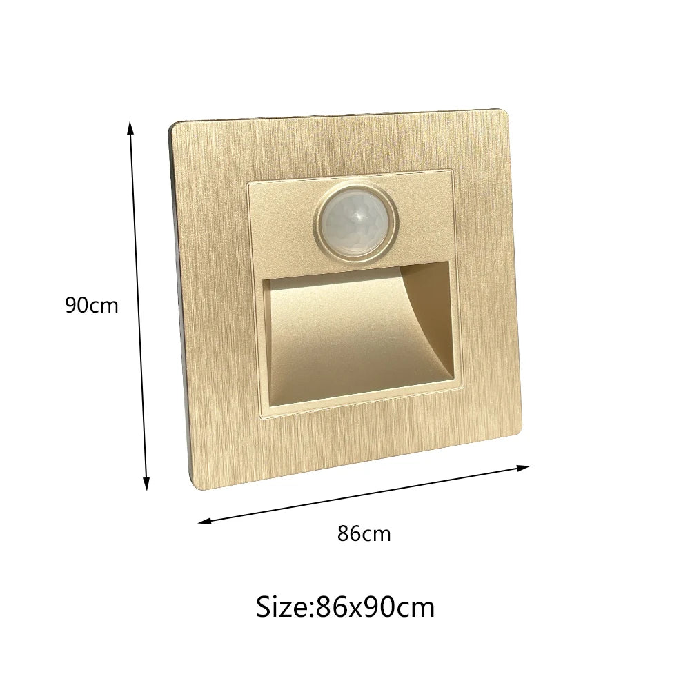 PIR Motion Sensor LED Step Wall Light – Recessed Stair Lamp Motion Sensor Wall Light Vue Brushed Gold Warm White (2700-3500K) 1.5W