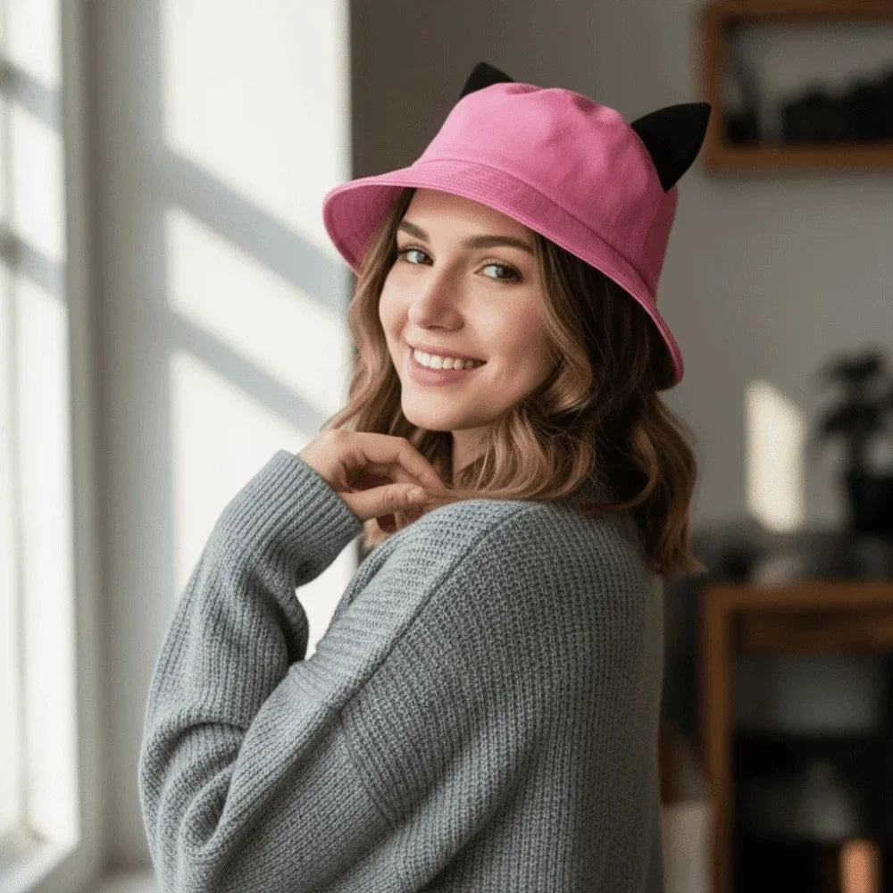 Fashion Cotton Cat Ears Hat Cute Ear Breathable Fisherman Sun