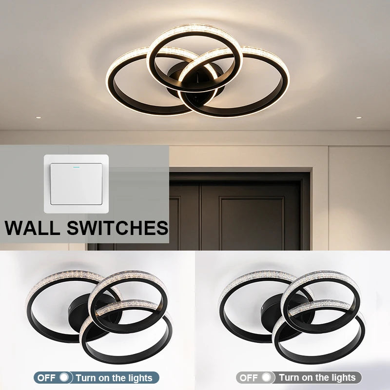 Modern LED Ceiling Light Surface Mounted 3-Color Temperature Adjustable Home Lighting for Bedroom Living Room Aisle Light Vue RO-BK-CCT