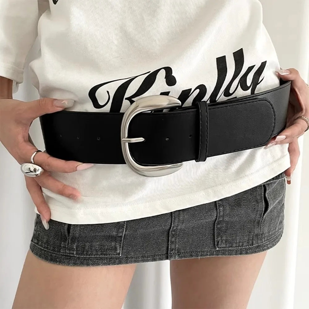 Adjustable Wide Belt Leather White Waist Cincher Women Vue Black