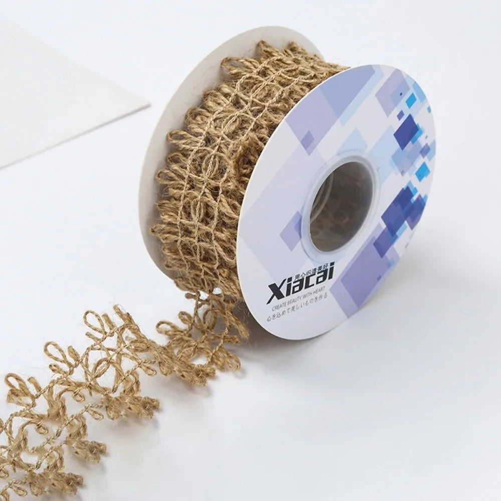 Boho Jute Burlap Ribbon DIY Natural Rustic Twine Ribbon Hollow Out Handmade Linen Burlap Lacework Bouquets Gift Wrapping Vue
